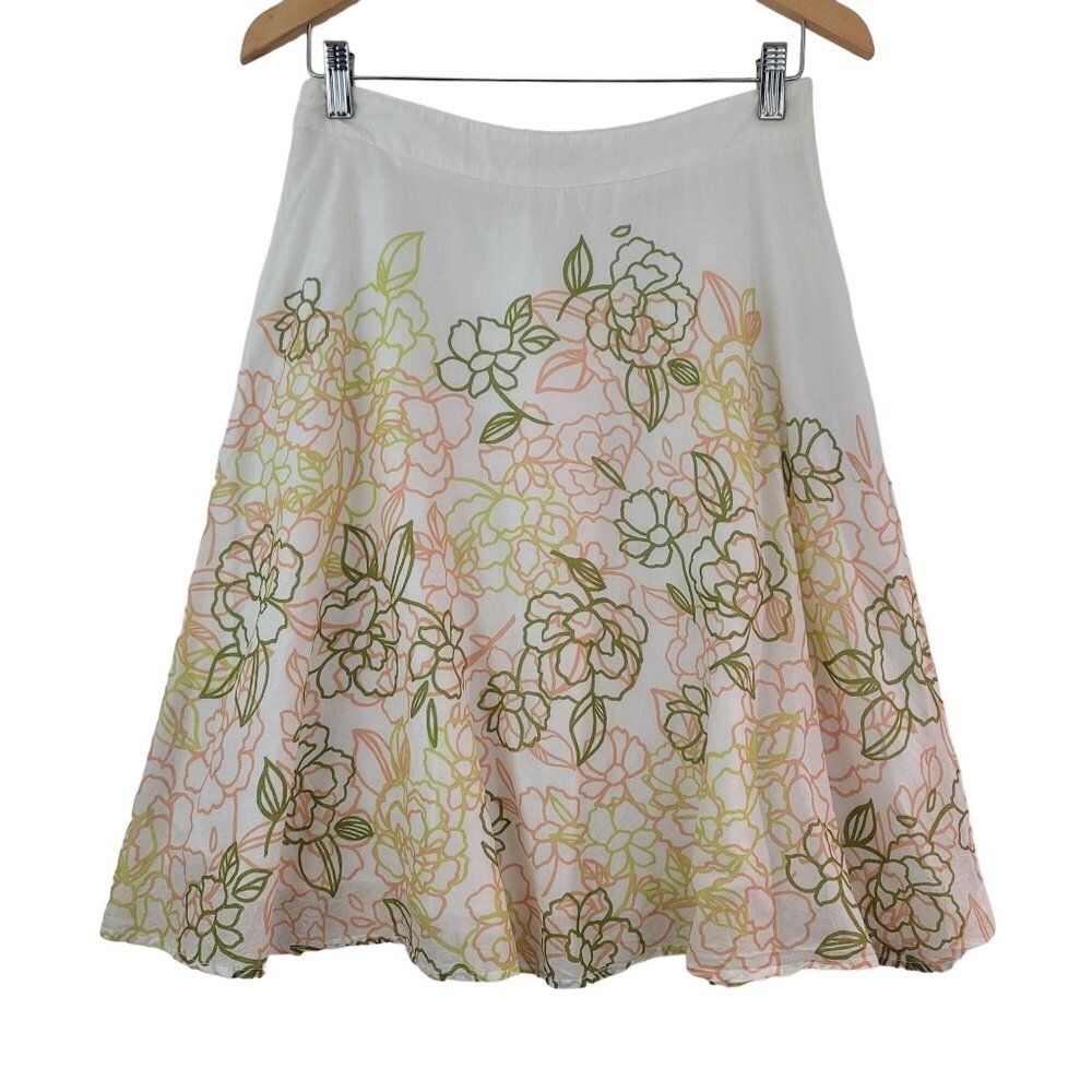 VTG USA Womens Pastel Garden Floral Midi Skirt Sz 4 Lined Cottagecore Coquette